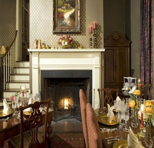 the fireplace at Hillbrook Inn