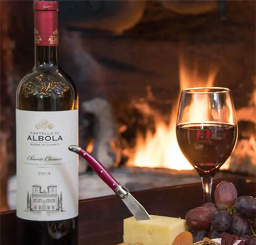 romantic Wine in front of fireplace