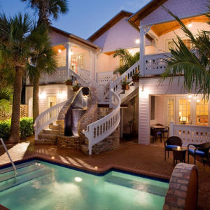 Port d'Hiver Melbourne Beach, Florida bed and breakfast pool in the evening.
