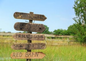 Blisswood Inn, wooden signs to the buildings. Enjoy a honeymoon in Texas
