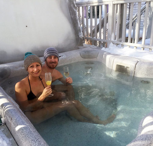 Couple in Phineas Swann Hot Tub Skiing in Northern Vermont